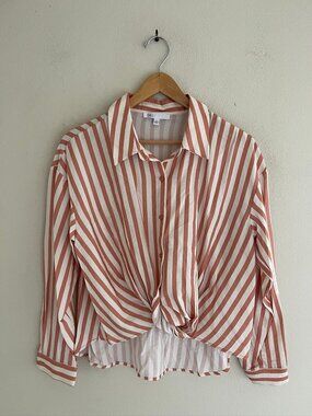 DR2 Daniel Rainn Rosewood & White Striped Hi/Low Blouse; MEDIUM; New with Tags!